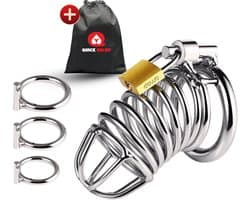 Quick Relief Pro Lock™ Kuisheidskooi - Metaal - Kuisheidskooi voor Mannen - Chastity cage - Staal Deluxe - Sissy - Cock Cage - Zilver