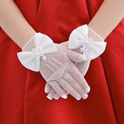 Handschoenen voor meisjes voor eerste communie, prinses, theekransje, bruiloft, feest, korte kleine maat, bloemenmeisjes, optocht, kanten handschoenen, wit, eenheidsmaat — thumbnail 5