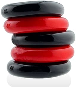 Hünkyjunk - Jacker - 5-Stack Stapelbare Cockringen - Zwart/Rood — thumbnail 1
