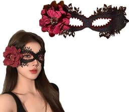 LISM-Kanten masker met rode bloemensculptuur van water – een kostuum Geschikt voor cosplay, carnavals, bals en Venetiaanse feesten – zwart — thumbnail 1