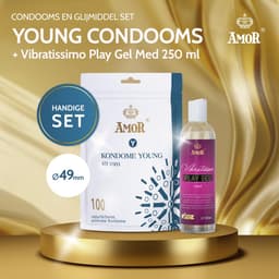 AMOR Premium condoom- en glijmiddelset - 100 condooms Ø 49 mm + Vibratissimo Play Gel med 250 ml — thumbnail 2