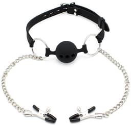 Kiotos - Siliconen Ball Gag Met Tepelklemmen — thumbnail 4