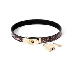 Kiotos Leather - Smalle Collar Met Reptielenprint - Goud/Roze — thumbnail 1