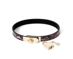 Kiotos Leather - Smalle Collar Met Reptielenprint - Goud/Roze