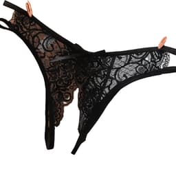 Erotische String Met Open Kruis I Sexy Slipje I Slip I Erotisch Ondergoed I Met Strik I One Size I Voor Heupomtrek 70-110 CM I Zwart — thumbnail 1