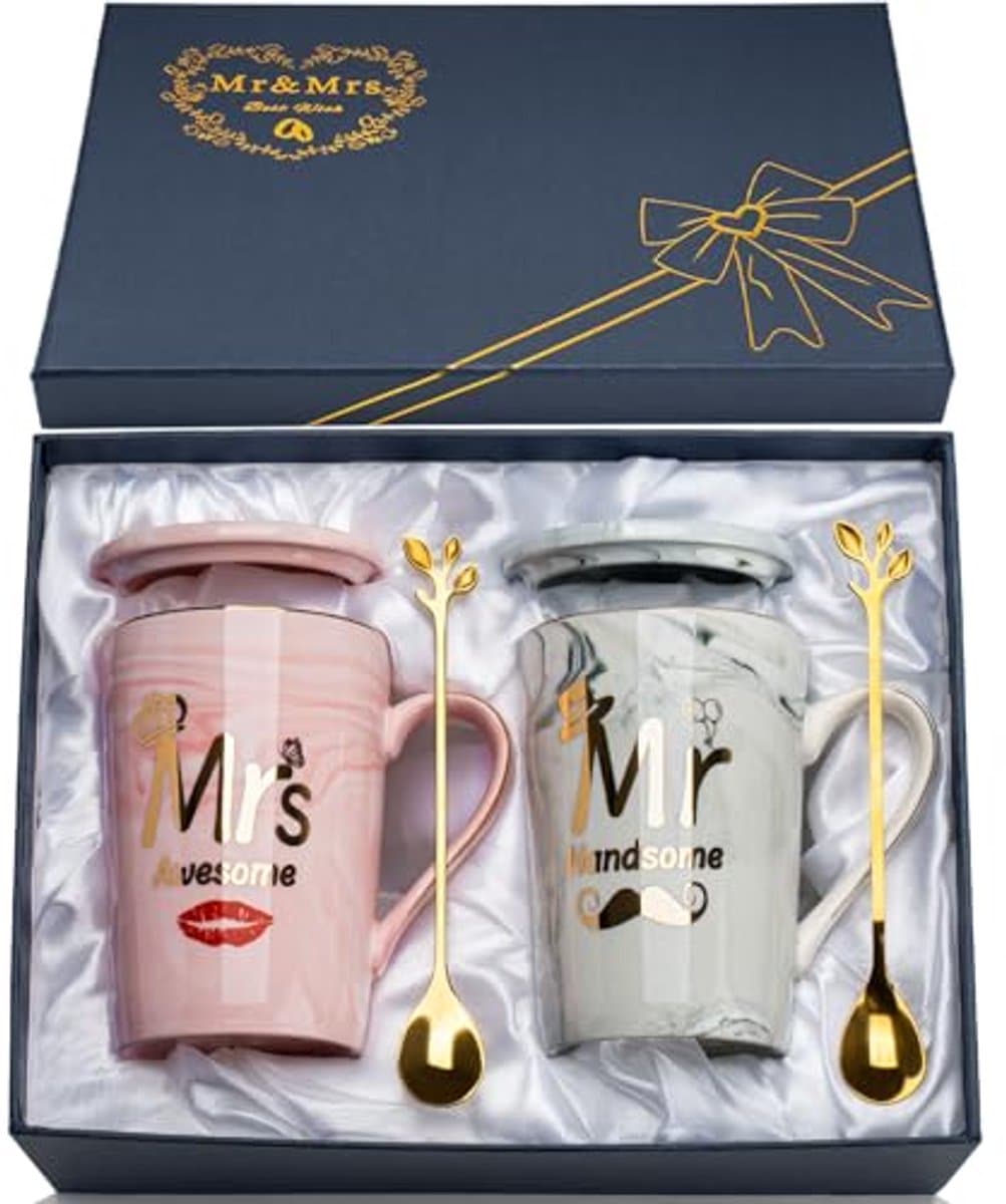 Romantisch Huwelijkscadeau voor Koppels - 2 Stuks Keramische Geschenkmokken 400ml — afbeelding 1