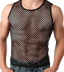 Heren Sexy Mesh Vest Transparant Visnet Mouwloos Vest Ronde Hals Transparant Ondershirt L Maat — thumbnail 3