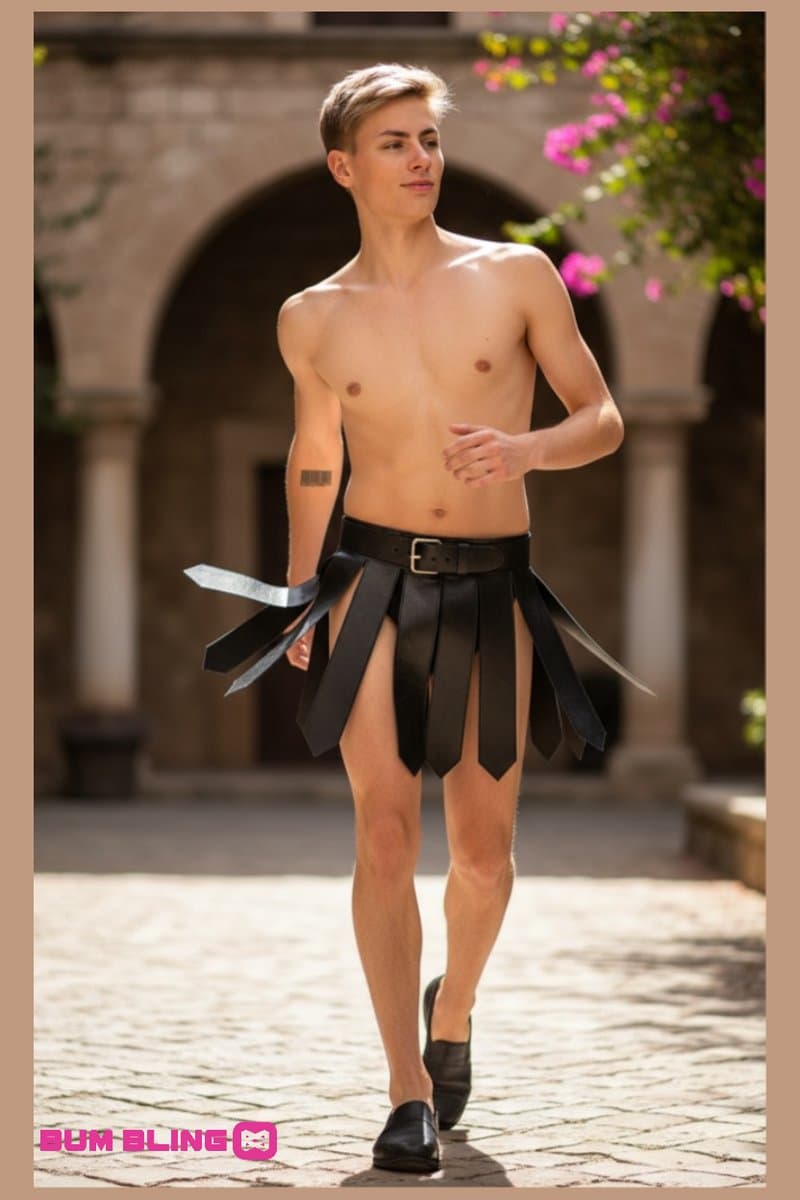 BUM BLING® BDSM Gladiator Kilt - Zwart Leren Rokje met Riem - Roleplay - Gay Toys - Gay Wear — afbeelding 1