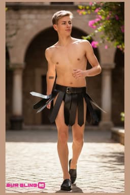 BUM BLING® BDSM Gladiator Kilt - Zwart Leren Rokje met Riem - Roleplay - Gay Toys - Gay Wear — thumbnail 1