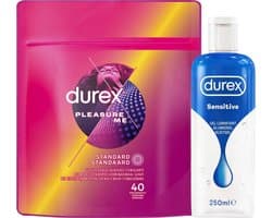 Durex - Condooms Pleasure Me 40 stuks - Glijmiddel Sensitive 250 ml - Voordeelverpakking