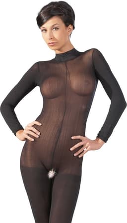 Mandy Mystery Lingerie –  Catsuit met Open Rug en Kruis met Kant Afgewerkt Kraag – Maat S/M - Zwart — thumbnail 7