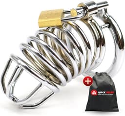 Quick Relief - Pro Lock™ Kuisheidskooi - Metaal - Kuisheidskooi voor Mannen - Chastity cage - Staal Deluxe - Sissy - Cock Cage - Zilver — thumbnail 1