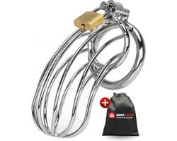 Quick Relief - Chastity Cage No-Relief™ - Kuisheidskooi - Metaal - Kuisheidskooi voor Mannen - Staal - Chastity cage - Deluxe Sissy - Cock Cage - Zilver