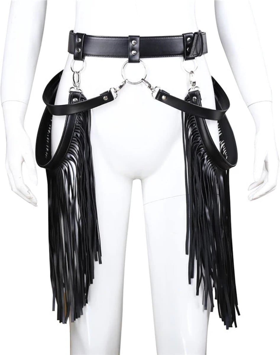 vscnovelty® Fetish - Sm Lederen Kleding Bondage Kwastje Broek Bdsm - Sex Harnas Klinknagels - Fetish Cosplay — afbeelding 1