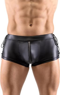 BDSM Lederen harnas korte short met open kruis functie - PU Leer - Latex look - Boxershort - Touw - Licht verstelbaar - Korte broek — thumbnail 4