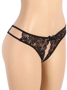 Zwarte Kanten String met Open Kruis – Black Lace Thong with Open Crotch - Sexy Erotische Dames Lingerie – Maat M — thumbnail 3