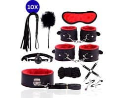 Toys Hub® Luxe BDSM Set voor Koppels - Bondage - Oogmasker – Zweep – Tepelklemmen - BDSM Extreme – Sex Toys Couples – Verstelbaar - Premium Opbergtas