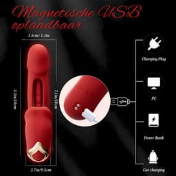 Uzzy M.F 3 in 1 Vibrator voor Vrouwen – G-Spot & Clitoris Stimulator – Sex Toys voor Koppels – 20 standen – Luxe Seksspeeltje Rood — thumbnail 6
