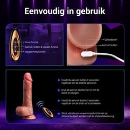 LoveVlijt - Vibrerende Dildo met Afstandsbediening - 10 Stoot en Vibratie Standen - XXL Dildo - Stotende Dildo - Levensechte Dildo - Verwarmingsfunctie en Zuignap - Seksspeeltje voor Mannen en Vrouwen - Voor Vagina en Anus - Oplaadbaar - Huidskleur — thumbnail 6