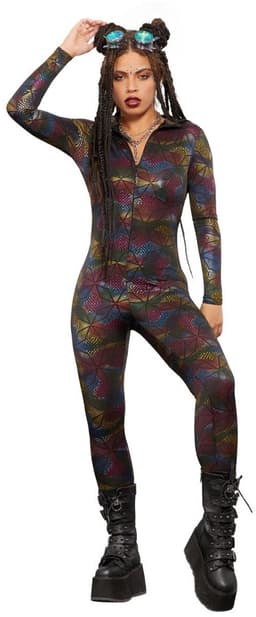 Fever Catsuit -S- Miss Whiplash Geometric Print Regenboog — thumbnail 1