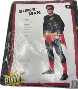 Erotisch Heren Superhelden Kostuum – Zwart Pak met Rood/Gele Cape & Masker – Maat M — thumbnail 2