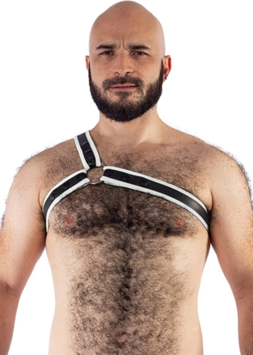 Mister B - Harnas - Neopreen Triangle Harnas - Zwart Wit - Maat L/XL — afbeelding 1