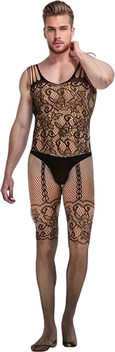 LekkerStout Heren Bodystocking - Open Kruis - Zwart - Sexy Herenlingerie | S-L | ( LS157 ) — afbeelding 1