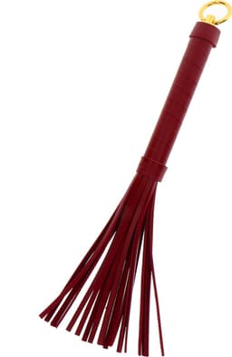 Luxe Zweep - Voor BDSM, SM en Bondage - Flogger - Gemaakt van PU-Leer en Nikkelvrij Metaal - SM Zweepje - Sex Whip - Rood / Goud — thumbnail 2