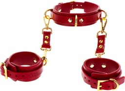 Luxe Bondage Set met halsband en handboeien - BDSM Collar and Wrist Cuffs - Gemaakt van PU-leer en Nikkelvrij metaal - Bondage en SM speeltje - Seksspeeltje - Sex Toy voor hem en haar — thumbnail 1
