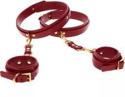 Luxe Bondage Set - Been- en Handboeien - Wrist To Thigh Cuff Set - Gemaakt van PU-Leer en Nikkelvrij Metaal - Bondage Boeien - Handboeien - Been Boeien - SM Toys - BDSM Attributen — thumbnail 4