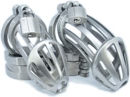 BON4MplusLarge Hinged RVS Kuisheidskooi voor Mannen Peniskooi Set BON4M Series Male Chastity Package in Stainless Steel — thumbnail 7