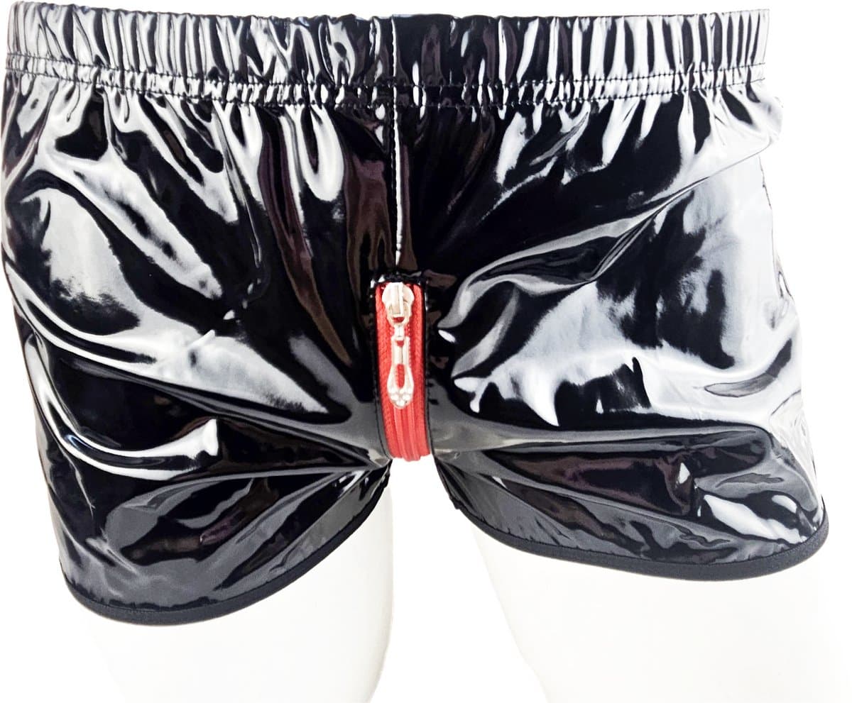 BamBella ® - Boxer short Maat S/M Datex Zwart (Latex en stof SM kleding BDSM met rits erotische heren kleding ondergoed lingerie onderbroek zwart — afbeelding 1
