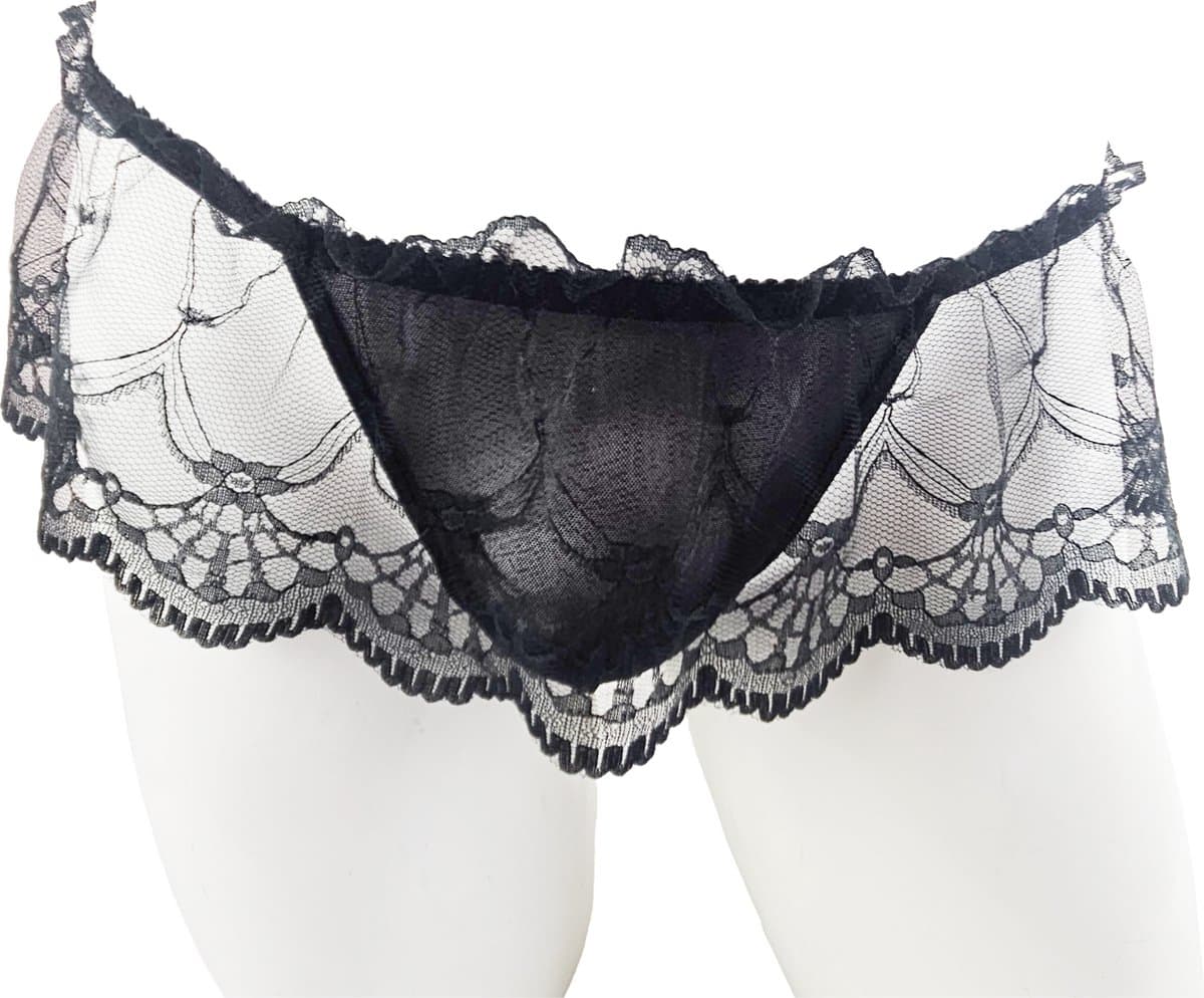 BamBella ® - Slip- maat Onesize S M L - zwart Sexy erotische heren onderbroek mannen kant stof — afbeelding 1