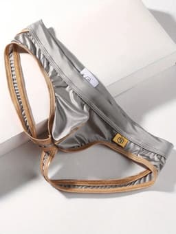 Sexy Ice Silky Jockstrap - Grijs met Gouden Details - Zijdezacht & Verleidelijk - Maat XL | LS108 — thumbnail 4