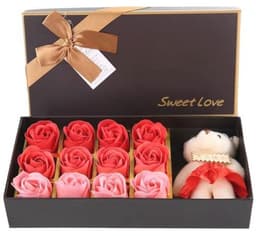 12 Rozen Zeep Bloemen Gift Set voor Vrouwen - Romantisch Valentijnsdag Cadeau met Pluche Beer — thumbnail 1