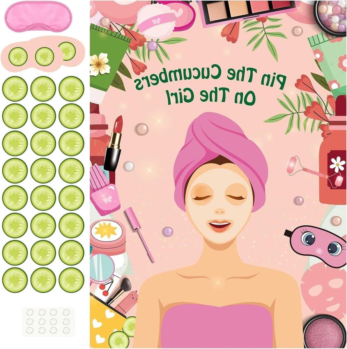 Ronte - Feestspel voor meisjesfeest, Poster Pin The Cucumber on The Girl, Make-up, Logeerpartij, Slaapfeestje, Feestartikelen voor vrouwen. — afbeelding 1