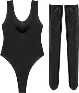 Glanzende Bodysuit voor Dames, High Cut Thong Jumpsuit, Nylon Balletpak met Kousen — thumbnail 2