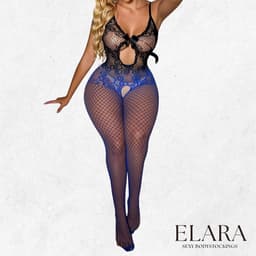 Elara - Aveline - Bodystocking Erotische Lingerie met Open Kruis - Catsuit - S t/m XL - Sexy Dames Lingerie - Zwart/Blauw — thumbnail 7