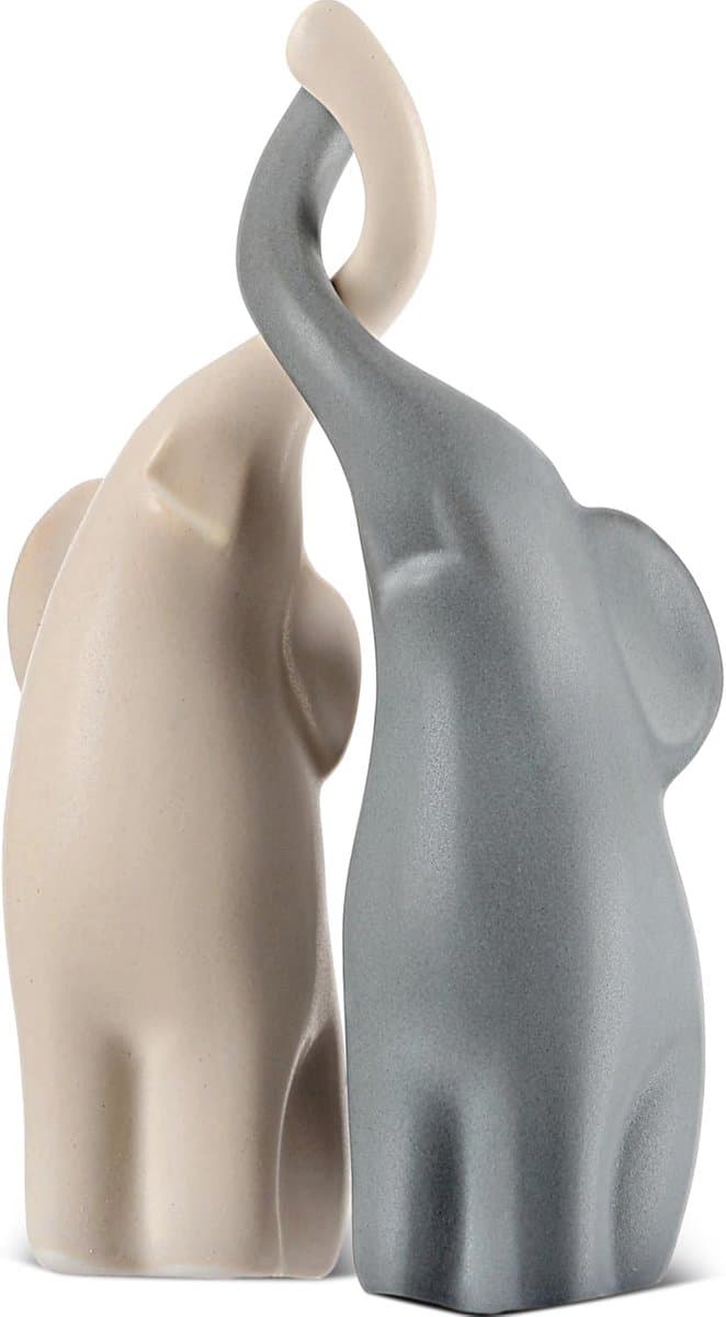 Decoratieve Olifanten Beeldjes Koppels voor Woondecoratie - Beige en Grijs Ornamenten - Set van 2 - Perfecte Cadeau Ideeën voor Valentijnsdag en Verjaardagen — afbeelding 1