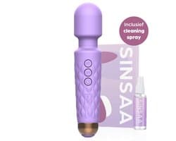 Sinsaa Vibrators voor Vrouwen - Clitoris Stimulator - Clitoris Vibrator - Sex Toys voor Vrouwen - Sexspeeltjes voor Koppels - Magic Wand Vibrator - Fluisterstil - Waterdicht - Incl. Cleaning Spray - Giftset - Paars