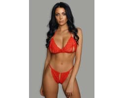 La Nuita Rode Kanten Bh Set Dames - Open Cup Bralette met Halter Nek en String - Sexy Tweedelige Lingerie (S t/m XL)