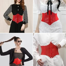 Brede Elastische Corset Riem met Vetersluiting voor Dames - Rode Taille-riem — thumbnail 3