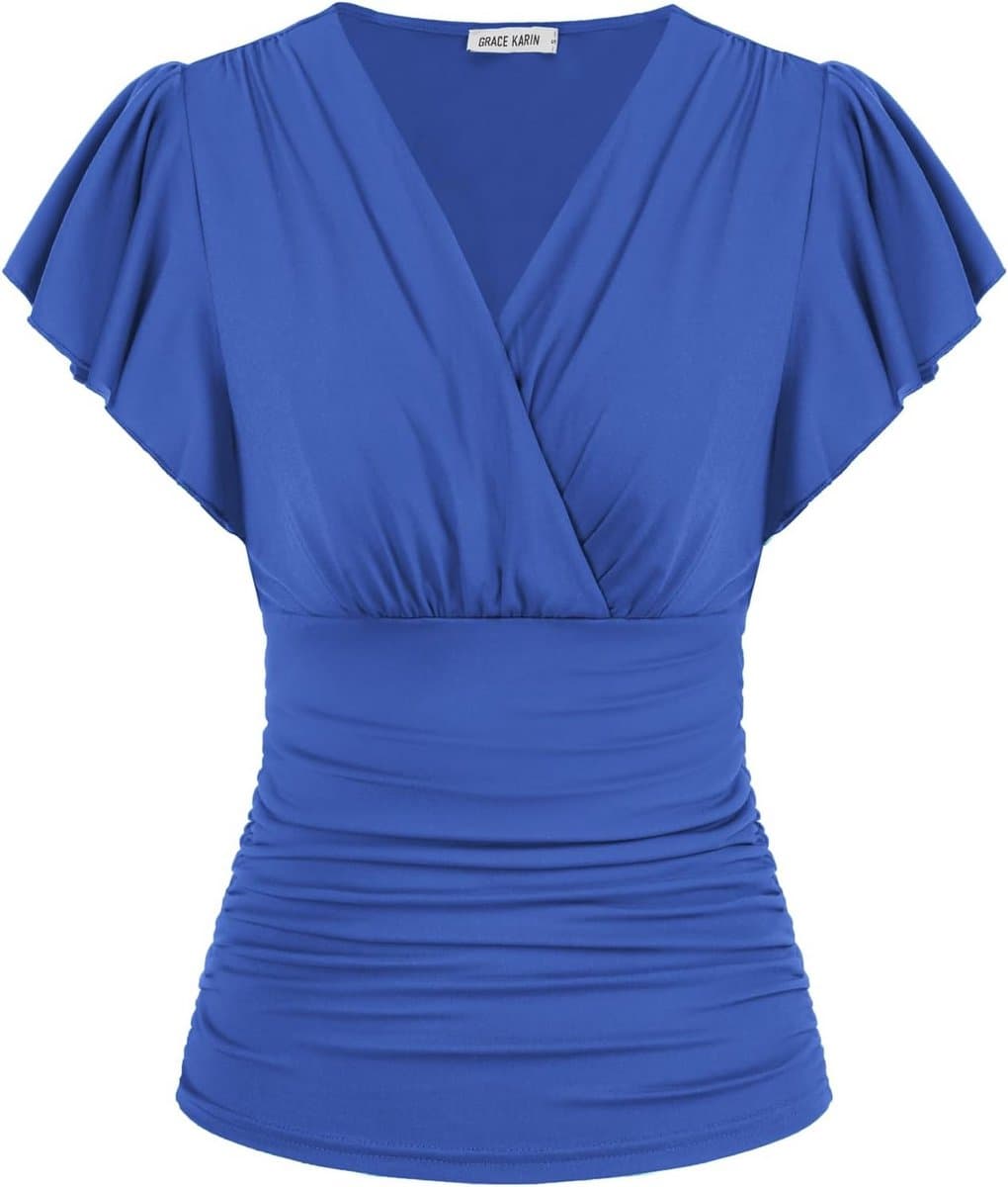 Dames T-shirt met Vleermuismouwen en V-hals in Chiffon — afbeelding 1