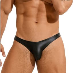 Erotische Heren Slip Zwart – Leatherlook Clubwear Ondergoed voor Mannen – SM Fetish String – cadeau voor hem — thumbnail 4