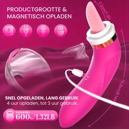 Tong Vibrator -Tepels - Lik en Zuig Functie - Vacuümpomp - Likkende Vagina Zuiger - Vibrator voor Vrouwen - Clitoris - Beffen - Seksspeeltje voor Vrouwen - Rood — thumbnail 2