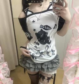 Kawaii Cartoon Grafische T-Shirts Dames Y2K Stijl Off Shoulder Tops — thumbnail 5