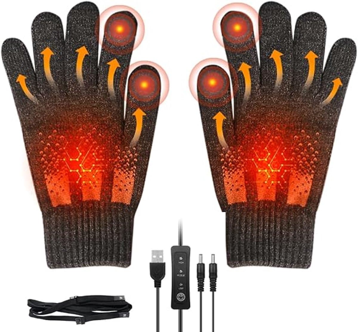 Verwarmde handschoenen - Elektrisch verwarmde handschoenen - USB winter warme fietshandschoenen - Warme skihandschoenen - Afneembare winterhandschoenen met touchscreen - Geschikt voor fietsen, autorijden en wandelen - Unisex - Grijs — afbeelding 1