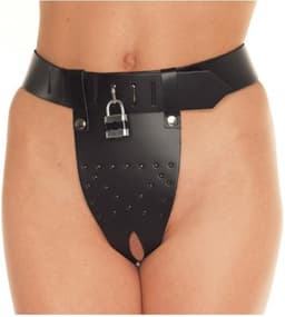 Rimba Bondage Play - Kuisheidsgordel Met Twee Gaten In het Kruis Inclusief Hangslot - Verstelbaar - Leer - Zwart — thumbnail 4