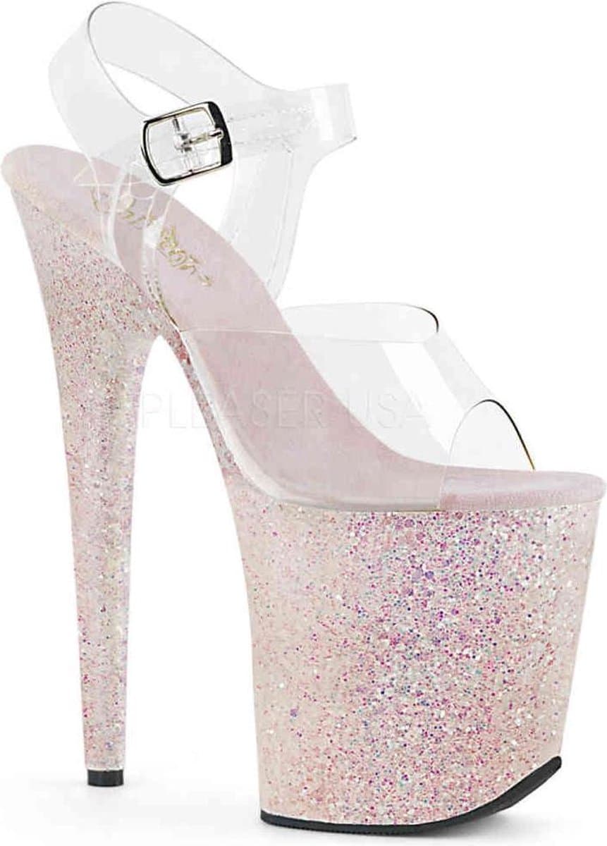 Pleaser - FLAMINGO-808LG Sandaal met enkelband, Paaldans schoenen - Paaldans schoenen - 37 Shoes - Roze/Transparant — afbeelding 1