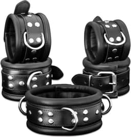 Leren handboeien 6.5 cm breed gevoerd -  zwart — thumbnail 2